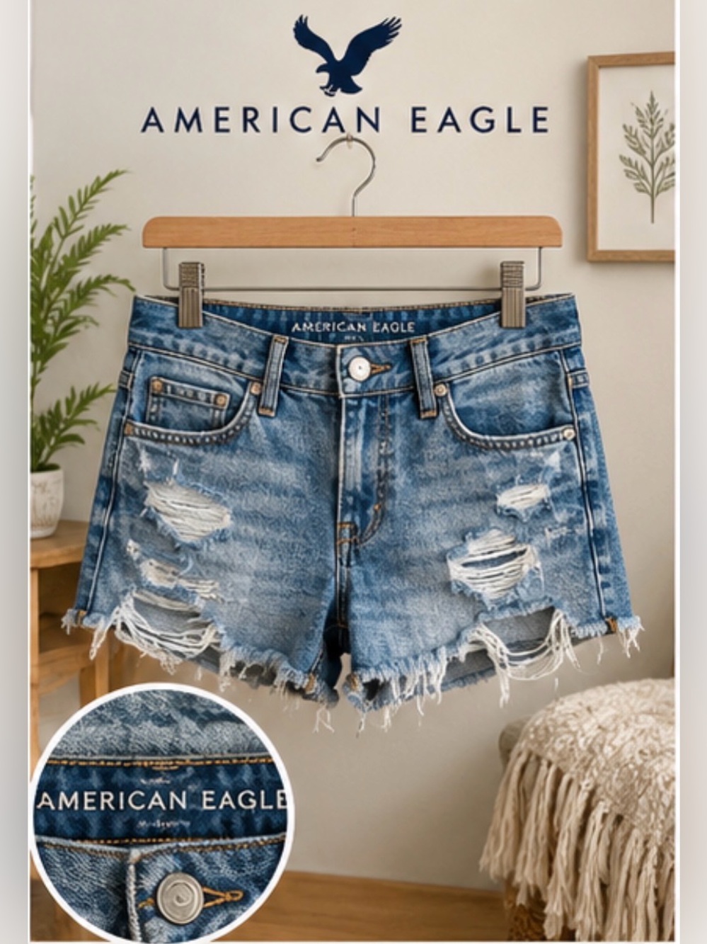 American Eagle Outfitters Light Blue Distressed Denim Shorts